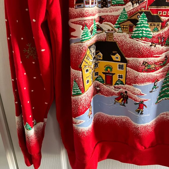 Vintage New with Tags Christmas Sweatshirt Size Large Holiday Town Scene. - Picture 2 of 9